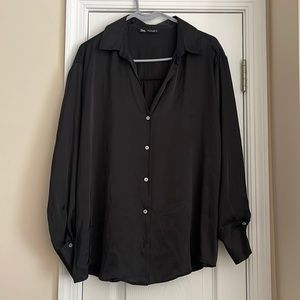 Zara black button down satin top